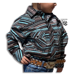 “ Austin “ | BOYS AZTEC STRIPE POPLIN PRINT TEAL ROCK & ROLL SHIRT |RRBSOSRZ17