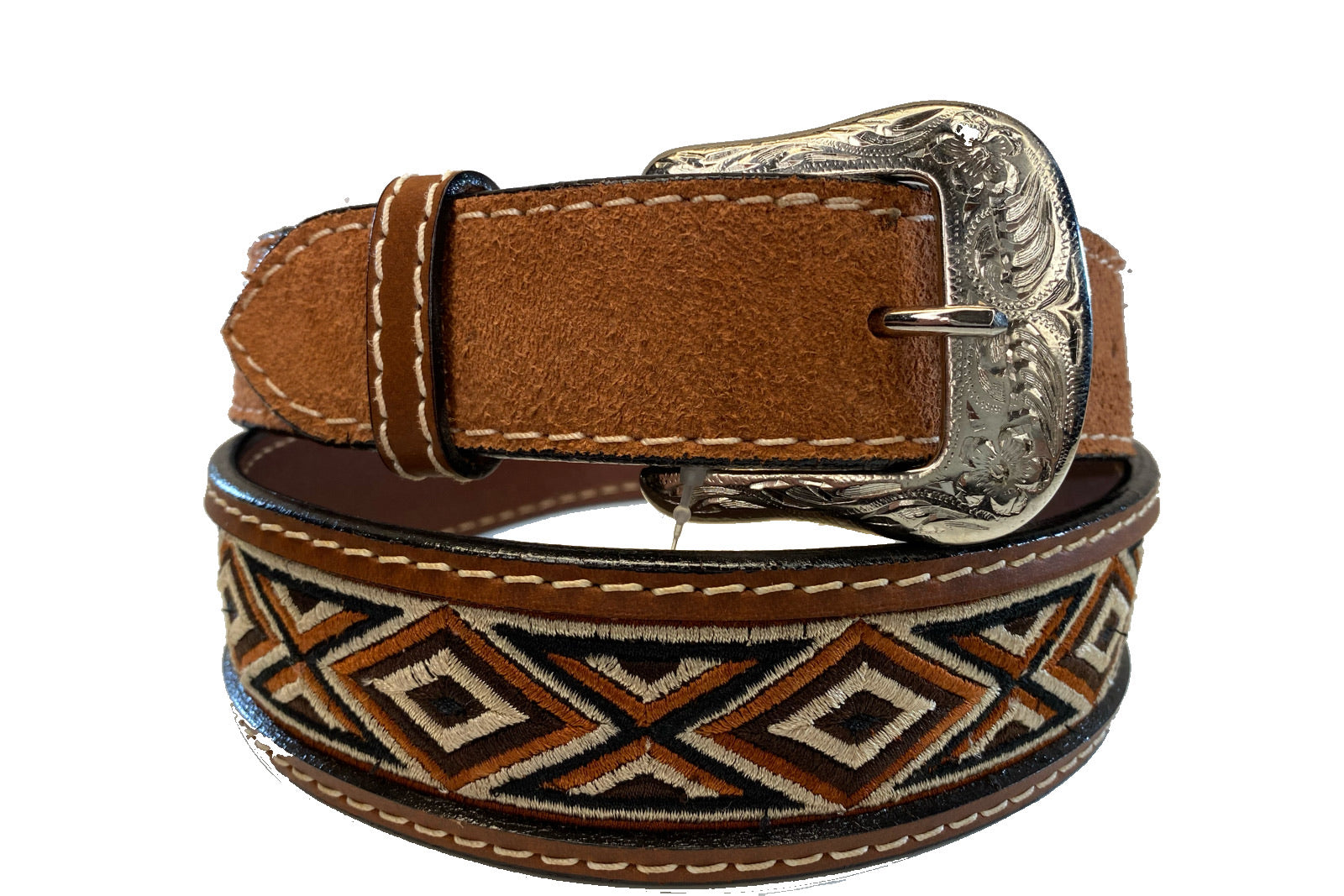 RANGER BELT | EMBROIDERED DIAMOND X RUST TAN BROWN MEN BELT IFB-900