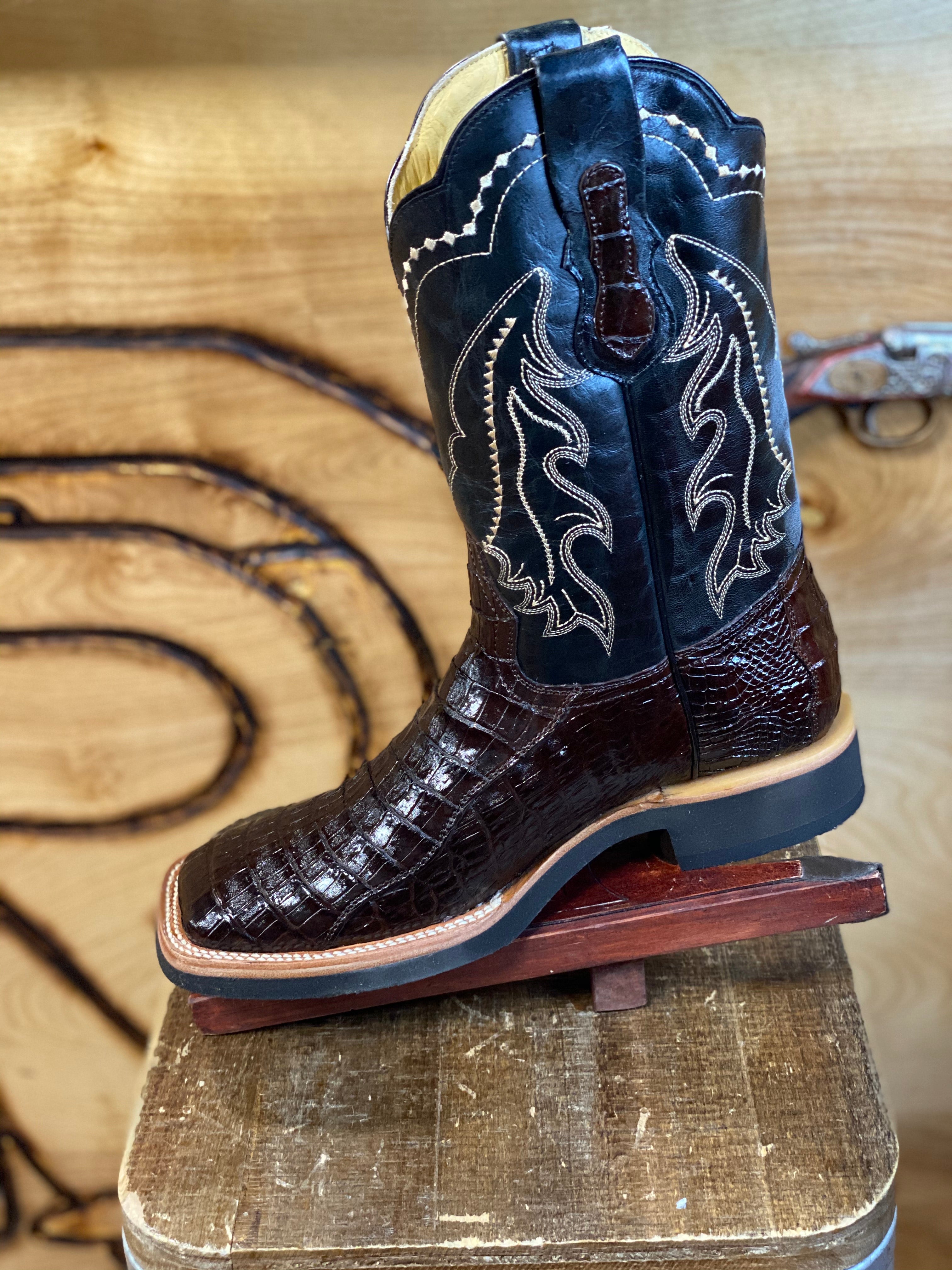 BR BOOTS : SQUARE TOE CAIMAN BELLY PU TABACO