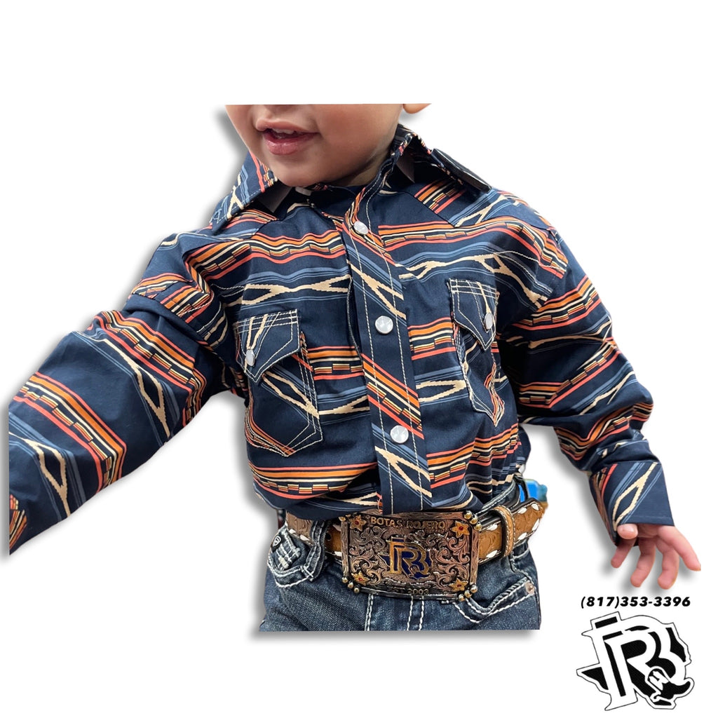 BOYS LONG SLEEVE AZTEC STRIPE SNAP PEACH SHIRT ROCK & ROLL | RRBSOSR08U