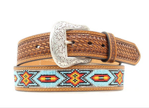 Nacona Belt : Beaded / Tooled leather N2412808