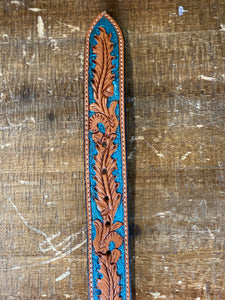 TWISTED X BELT | TOOLED LEATHER WITH TURQUOISE X-1037