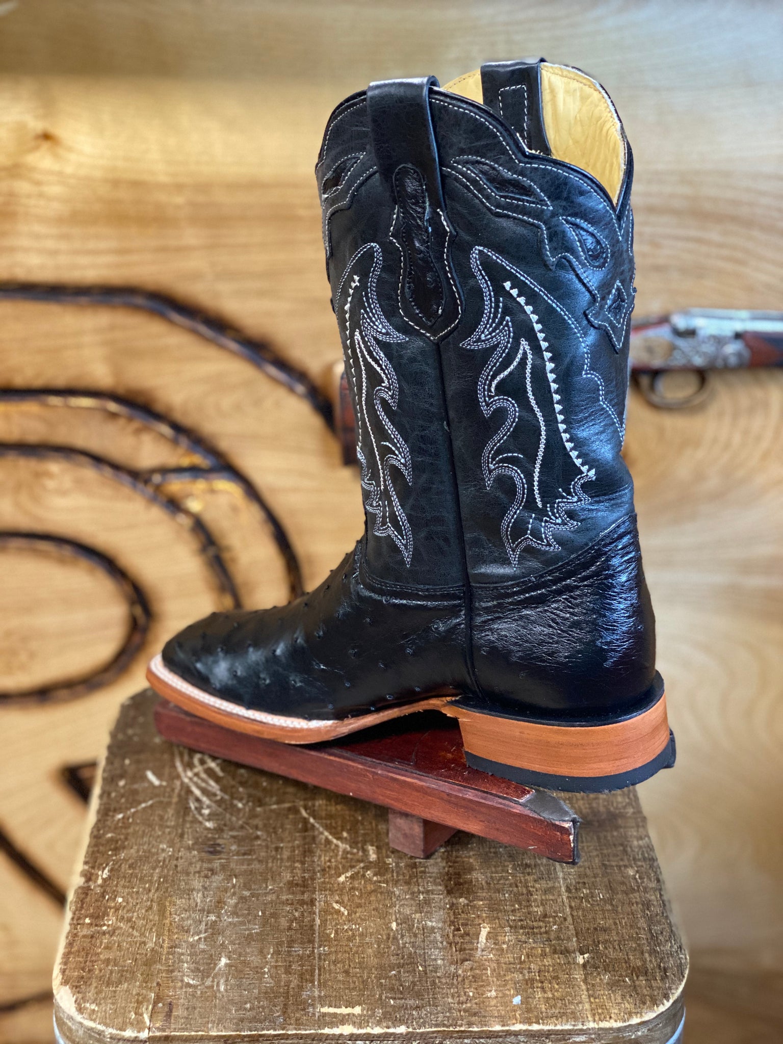 Original Ostrich Boots Black Men Western Square Toe Boots