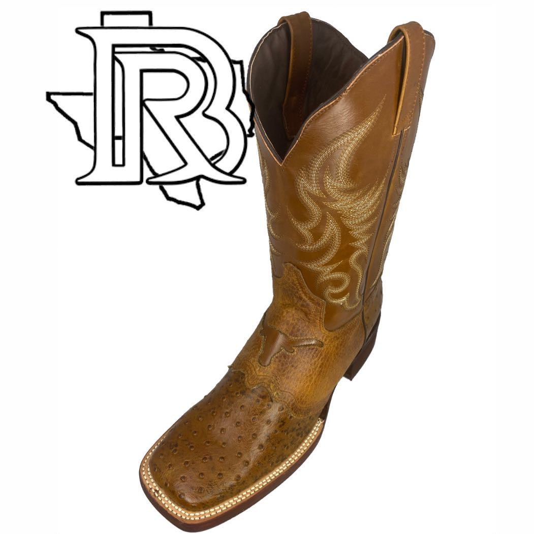 SQUARE TOE BOOT PRINT OSTRISH RUSTIC HONEY
