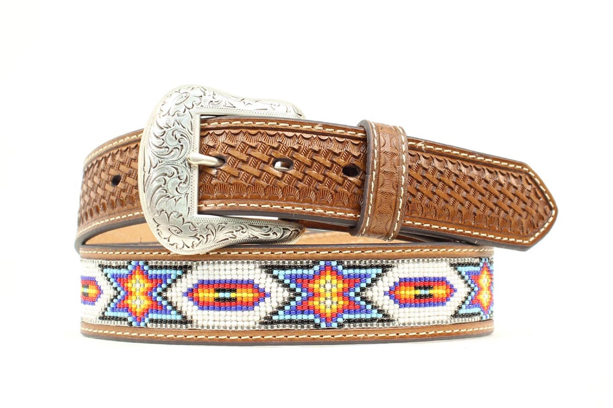 Nocona Mens Belt Tan with Multicolor Beads N2412608
