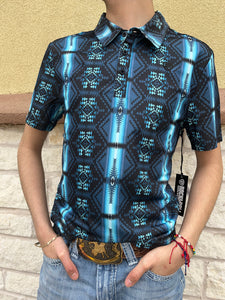 Mens printed polo bright turquoise rock & roll | RRMT51R11O