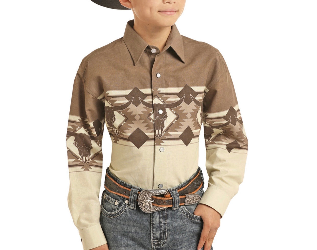 PANDHANDLE: KIDS LONG SLEEVE SHIRT BROWN VINTAGE C0S3053