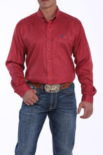 Load image into Gallery viewer, MENS RED AND NAVY GEOMETRIC PRINT BUTTON-DOWN WESTERN SHIRT MTW1104887