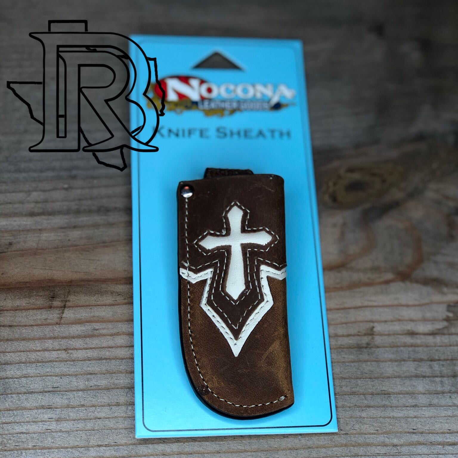 Nocona Leather Knife Sheath - Medium Brown with Ivory Accent