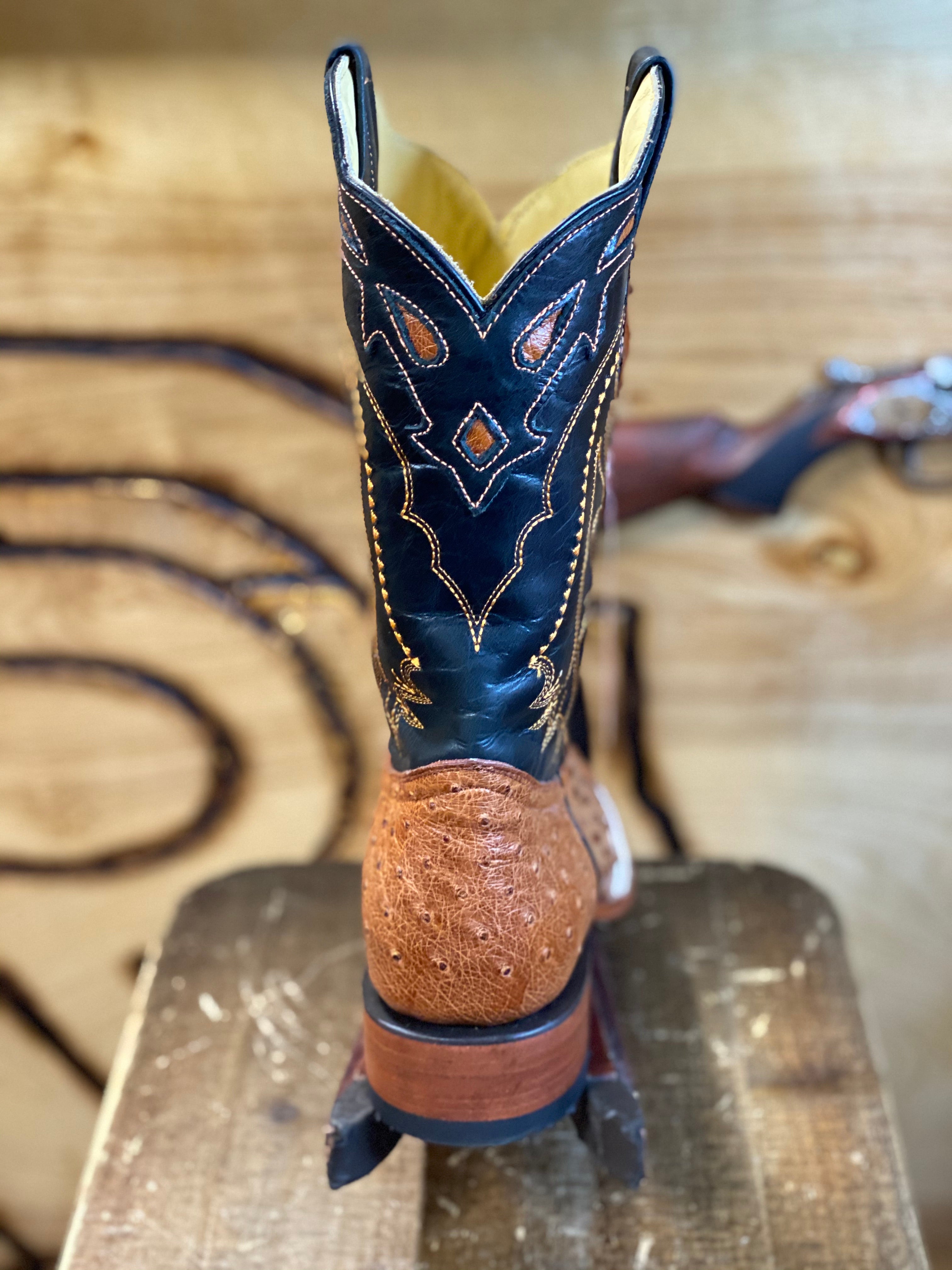 ORIGINAL OSTRICH COGNAC SQUARE TOE BOOT Arango