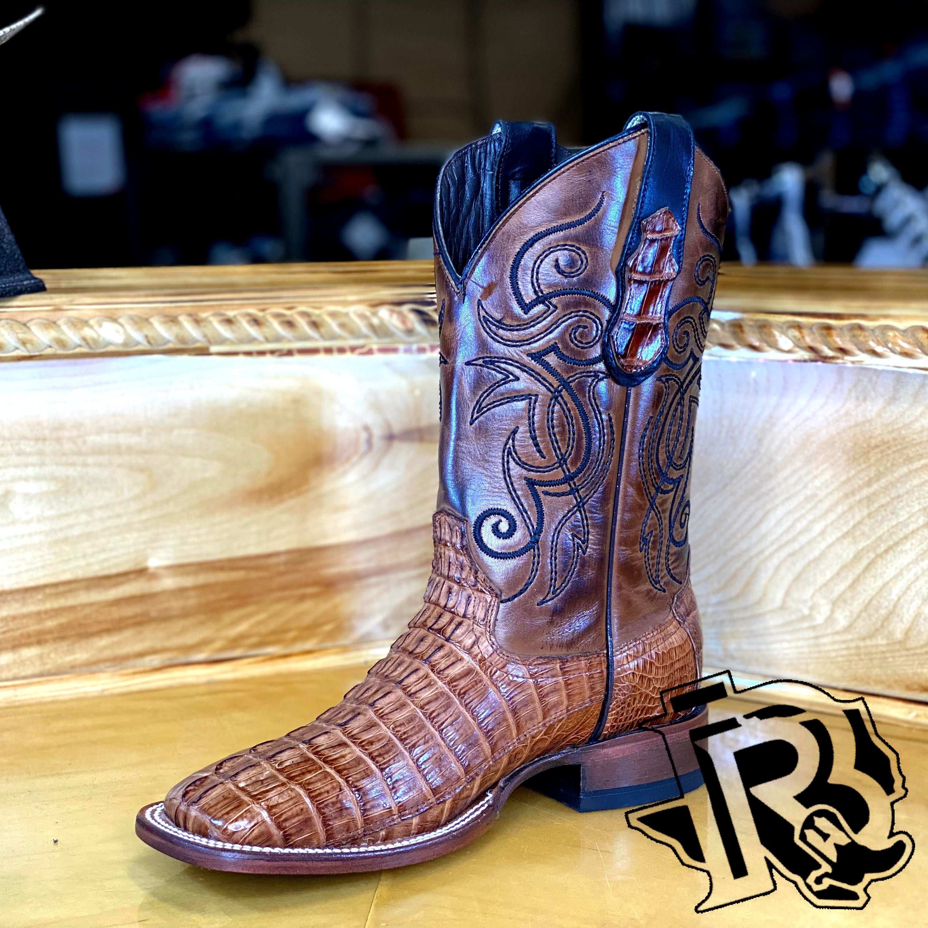 CAIMAN TAIL ORIGNAL | TAN SQUARE TOE MEN SQUARE TOE BOOTS
