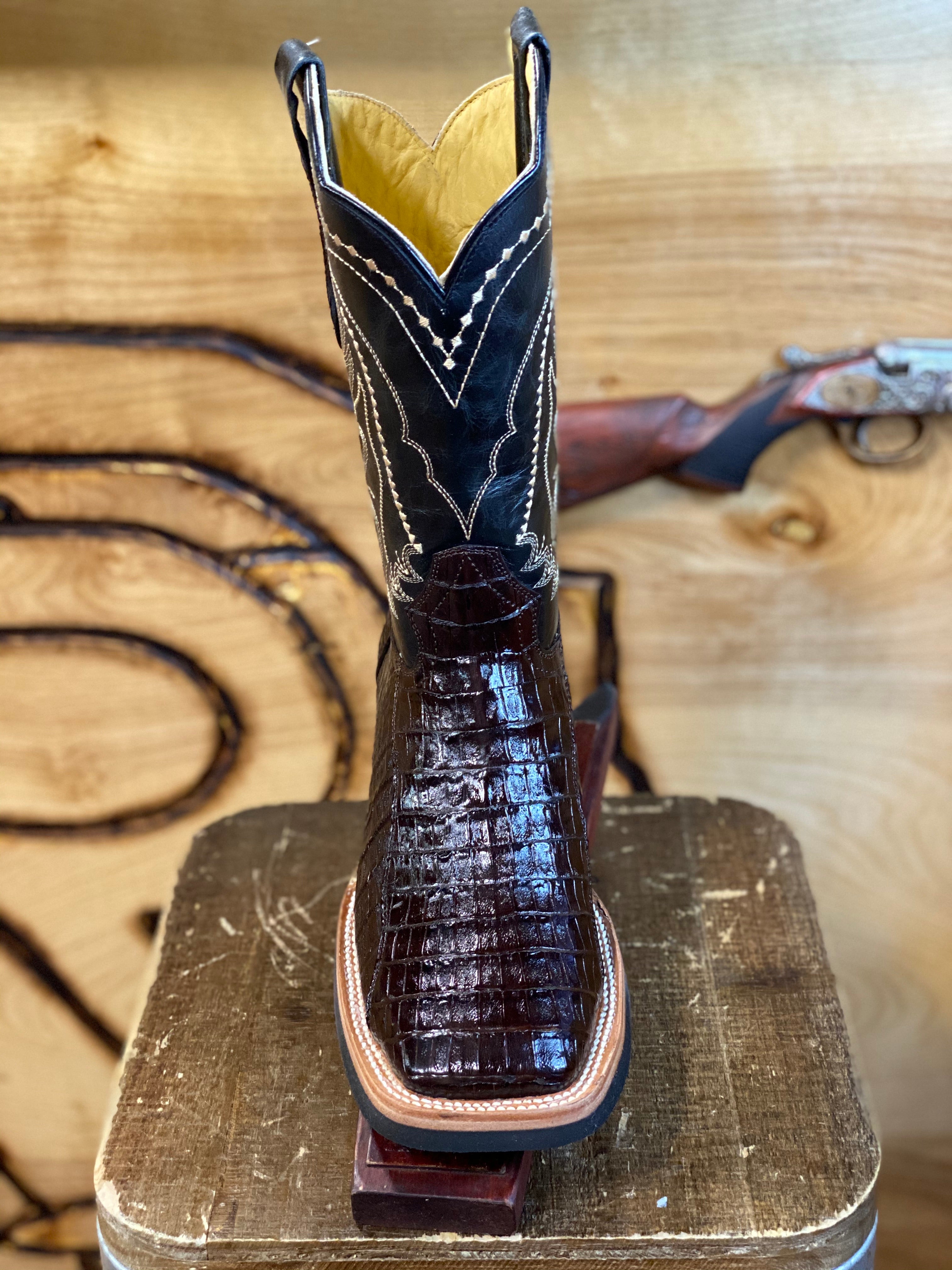 BR BOOTS : SQUARE TOE CAIMAN BELLY PU TABACO