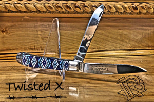 Twisted X KNIFE | 2 blade BLUE BEADED handle knife XK304