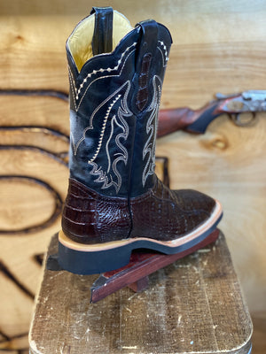 BR BOOTS : SQUARE TOE CAIMAN BELLY PU TABACO
