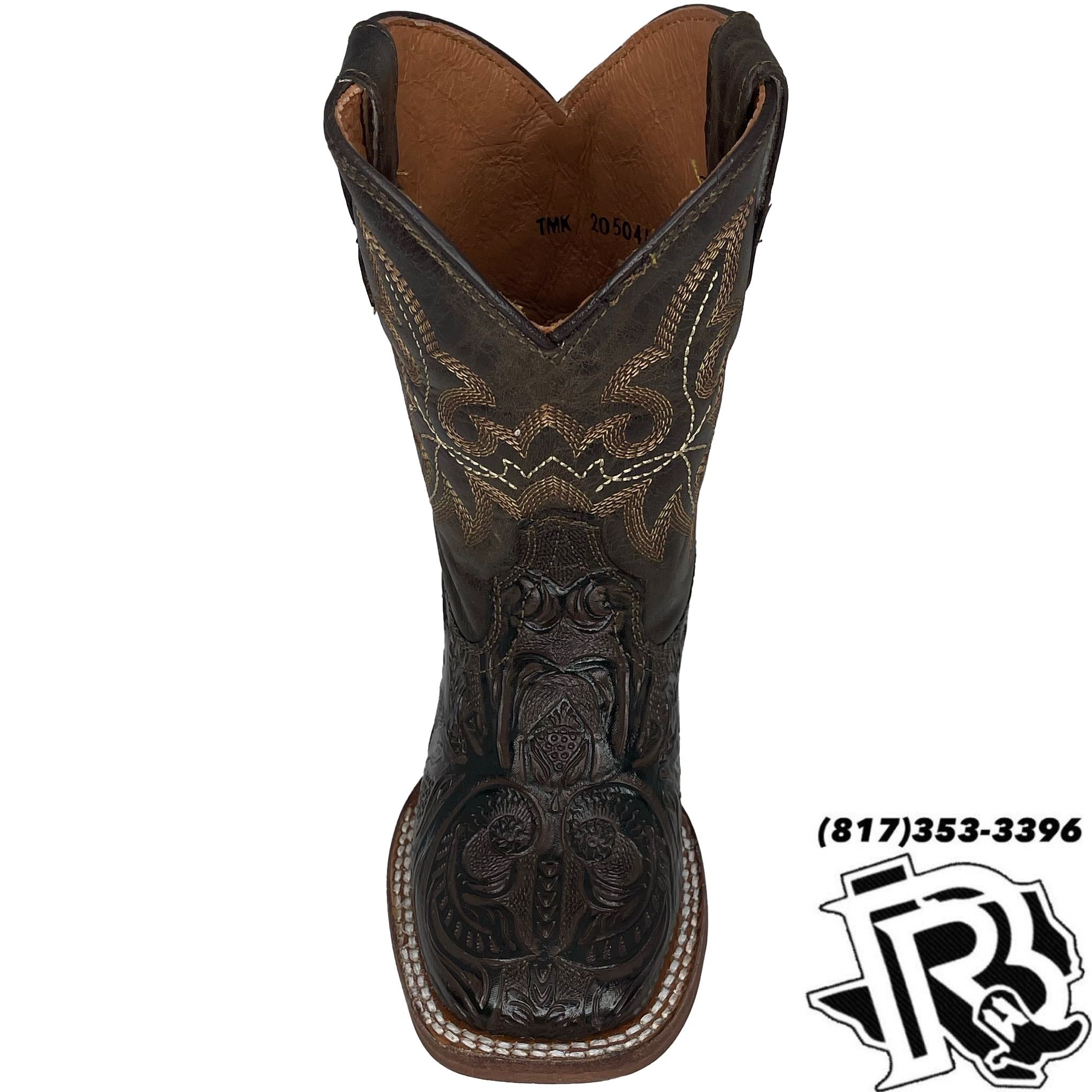 KIDS TOOLED LEATHER BOOTS | CHOCOLATE SQUARE TOE