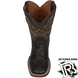KIDS TOOLED LEATHER BOOTS | CHOCOLATE SQUARE TOE