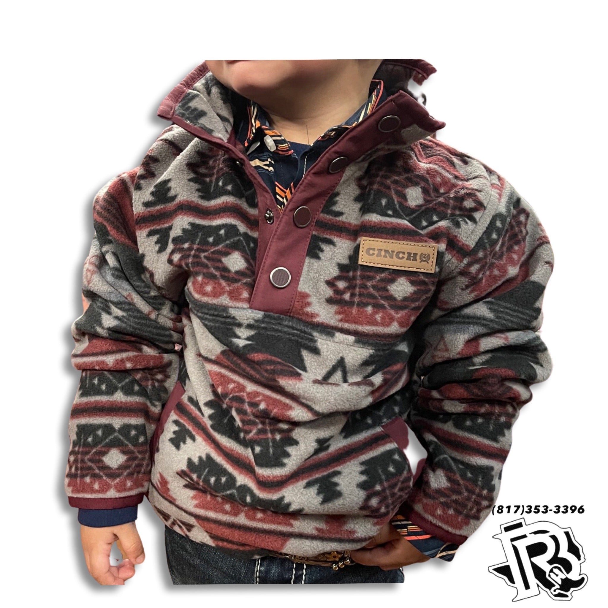 CINCH GREY AZTEC FLEECE PULLOVER KIDS BOYS SWEATER MWK7590009