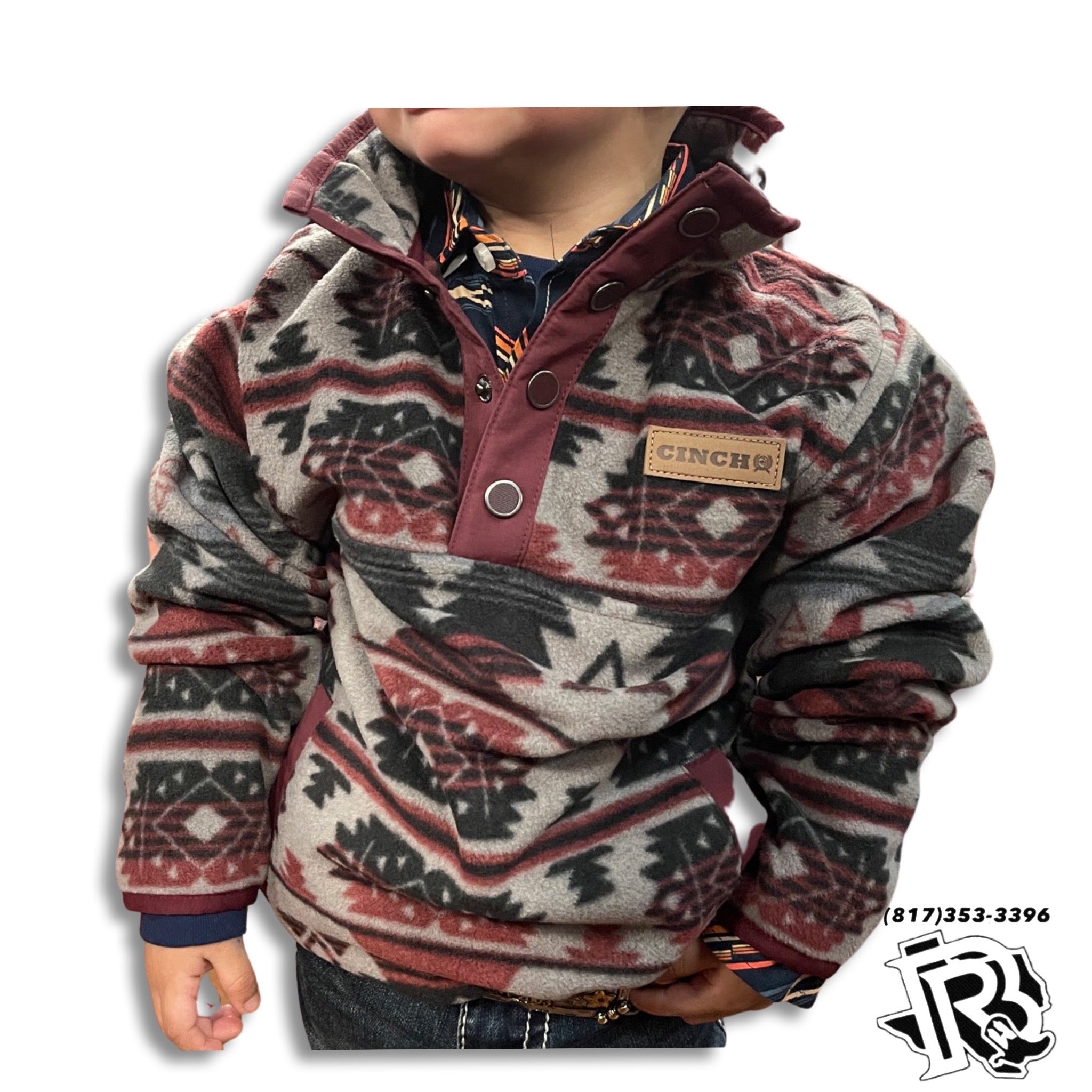 CINCH GREY AZTEC FLEECE PULLOVER - KIDS BOYS SWEATER - | MWK7590009