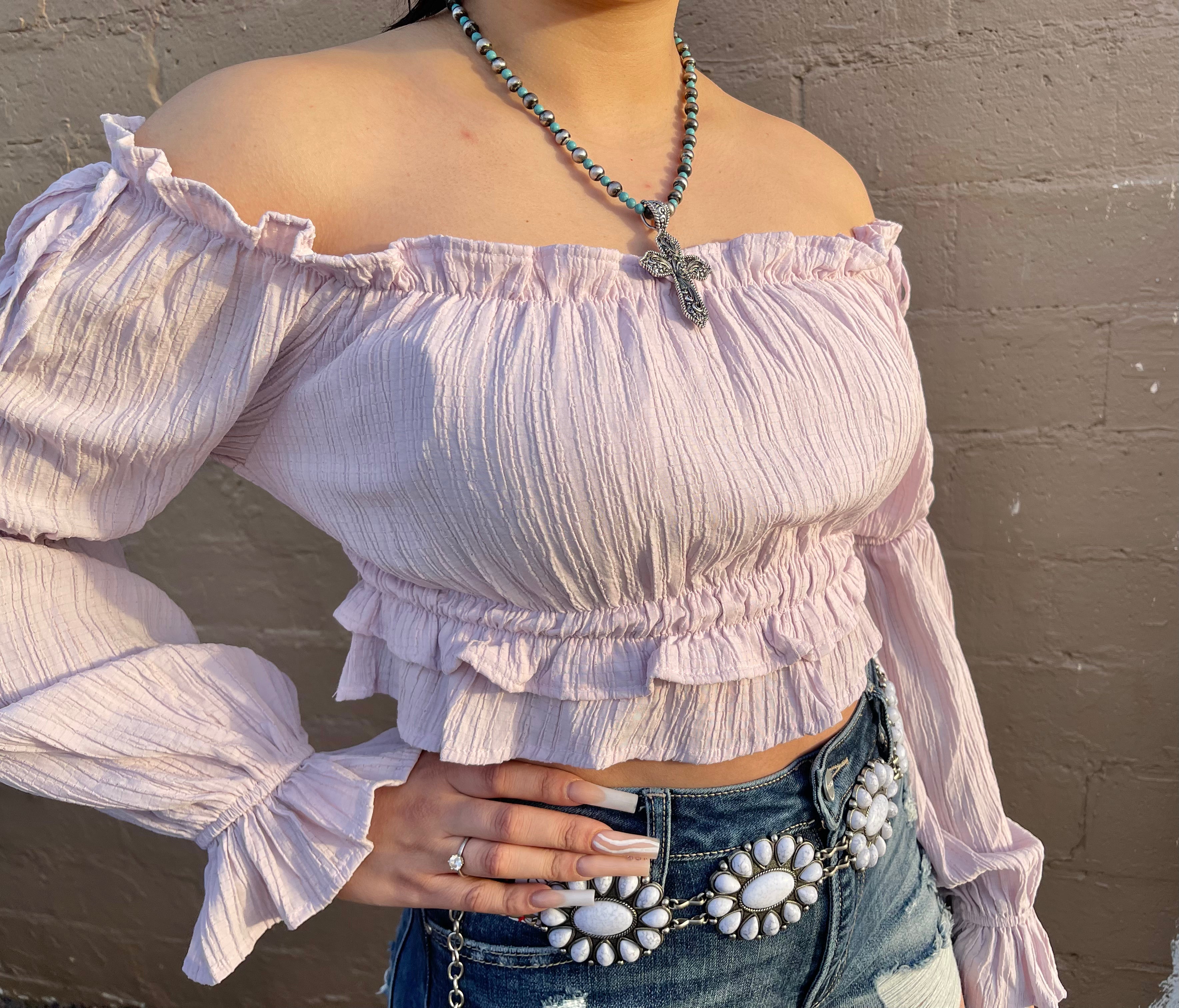 CASANDRA LAVENDER OFF SHOULDER TOP | HF22E115