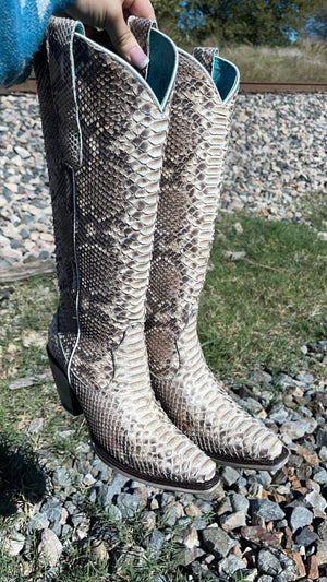 WOMEN'S CORRAL BOOTS NATURAL PYTHON ZIPPER TALL (A3789)