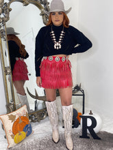 Load image into Gallery viewer, LAURA FAUX LEATHER FRINGE SKIRT RED