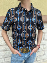 Load image into Gallery viewer, Mens short sleeve Aztec snap knit polo navy |PPMT51R0WE