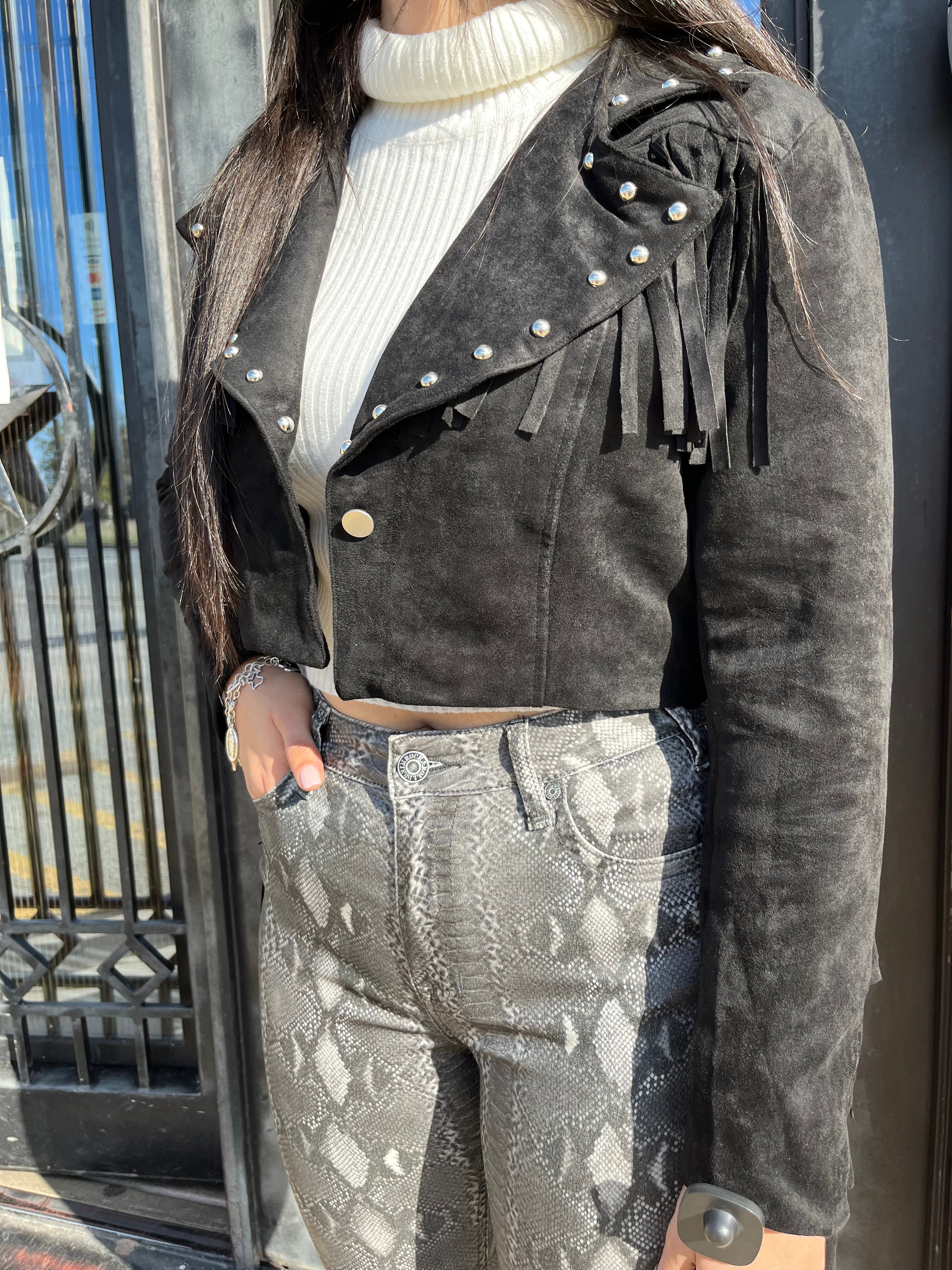 “ Paulina “  | WOMEN BLAZER  JACKET PINK WITH FRINGE