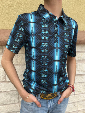 Mens printed polo bright turquoise rock & roll | RRMT51R11O