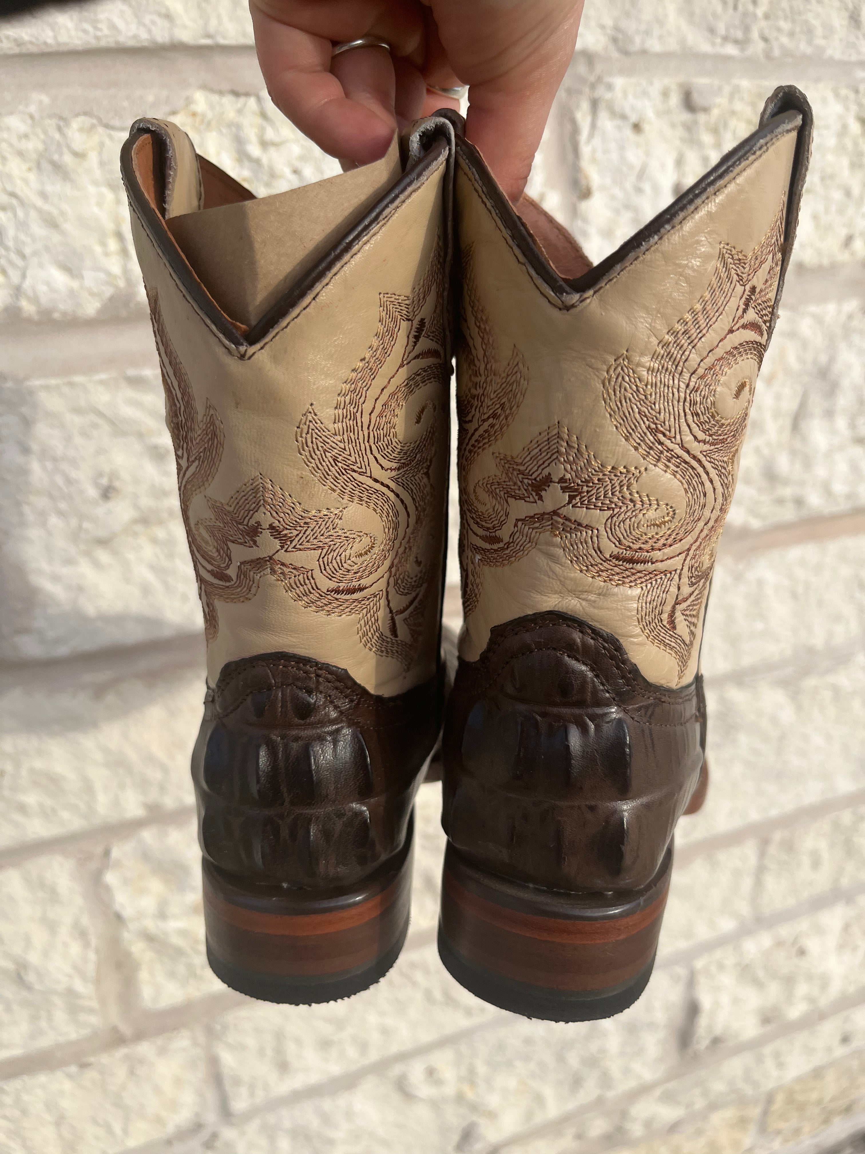 KIDS CAIMAN PRINT | BROWN SQUARE TOE BOOTS
