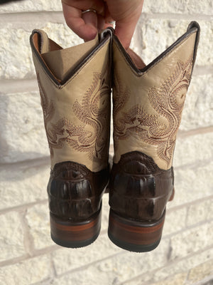 KIDS CAIMAN PRINT | BROWN SQUARE TOE BOOTS