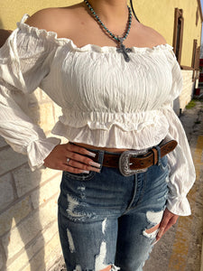 CASANDRA OFF WHITE OFF SHOULDER TOP | HF22E115