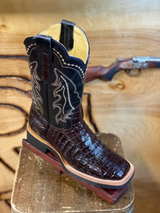 BR BOOTS : SQUARE TOE CAIMAN BELLY PU TABACO