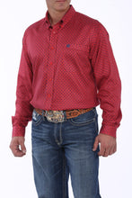 Load image into Gallery viewer, MENS RED AND NAVY GEOMETRIC PRINT BUTTON-DOWN WESTERN SHIRT MTW1104887