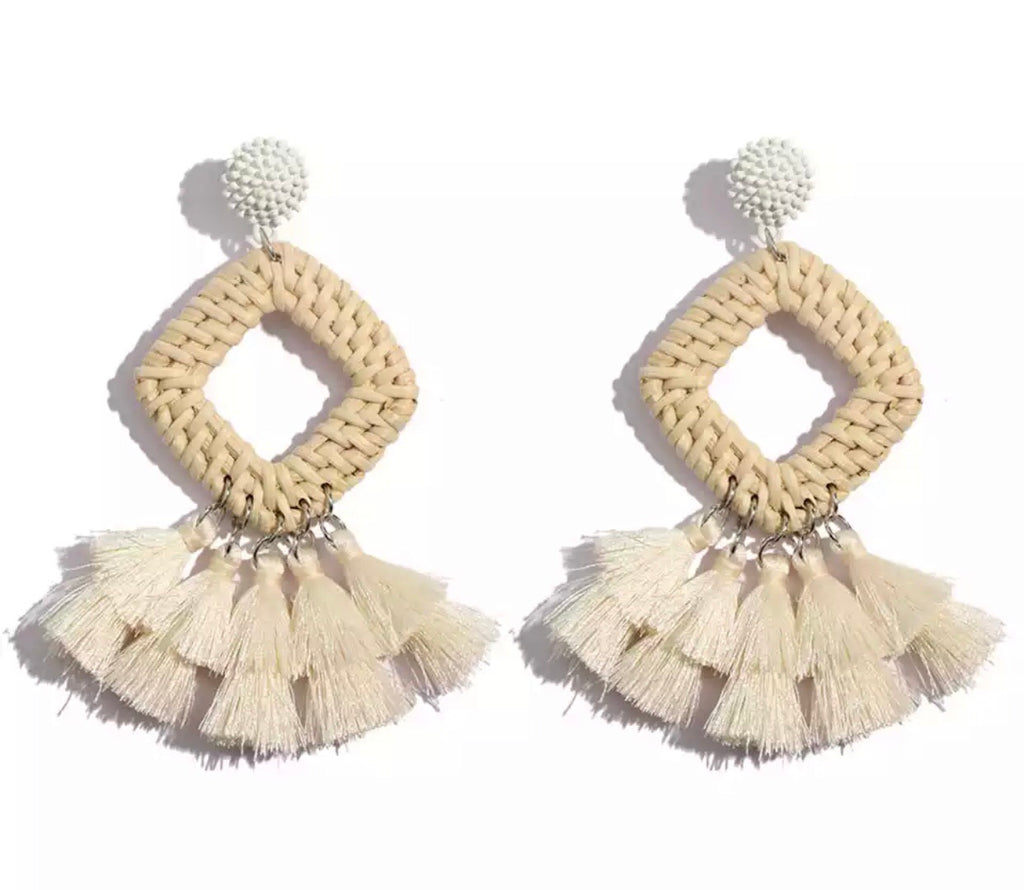 White fringe earrings