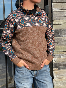“ Stevie ” | Tan Pullover with Brown Tan Aztec Pattern