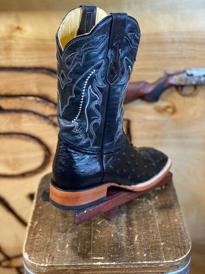 Original -Ostrich Boots | Black Men Western Square Toe Boots Arango