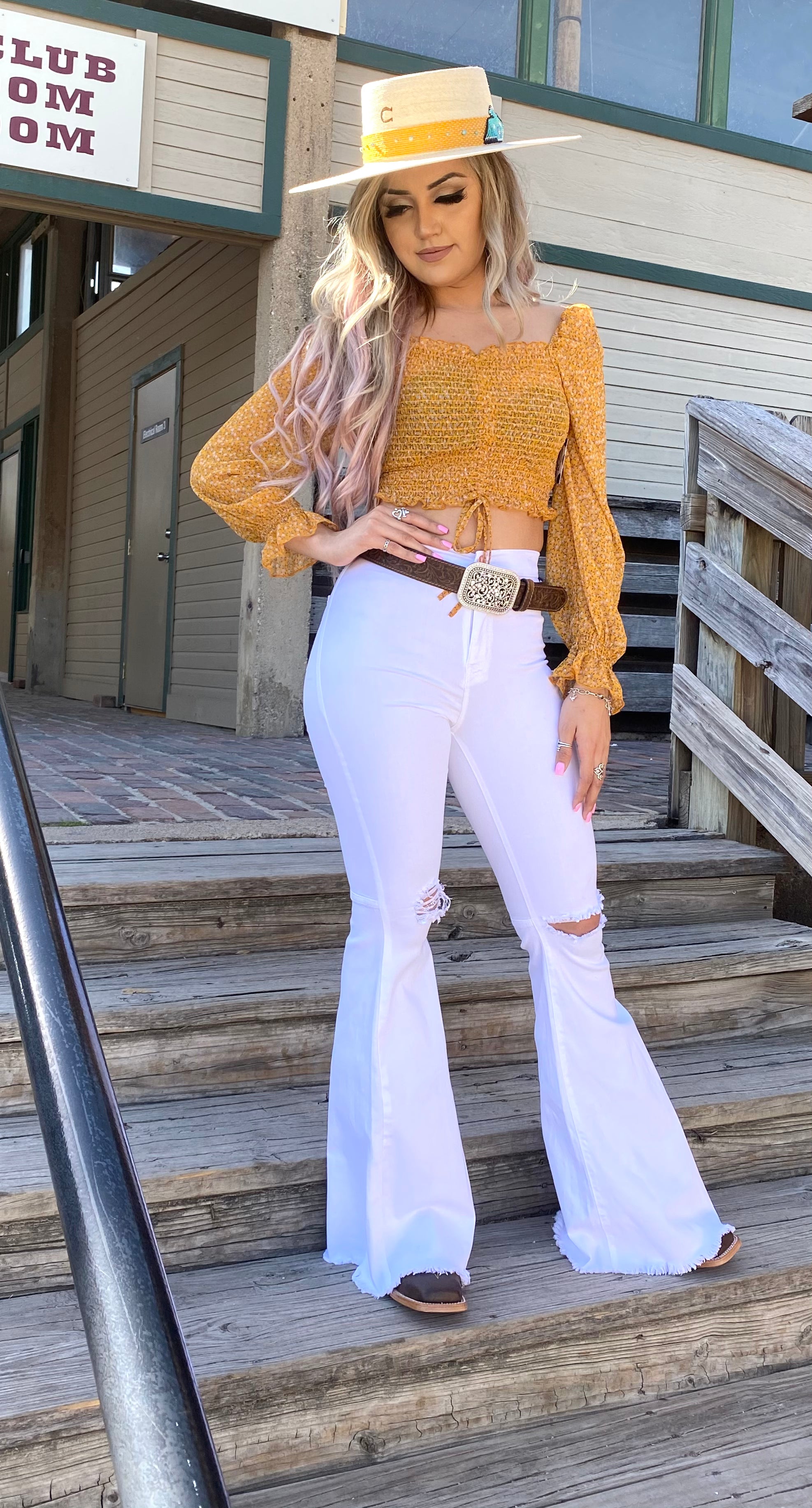 White Stone Bell Bottoms