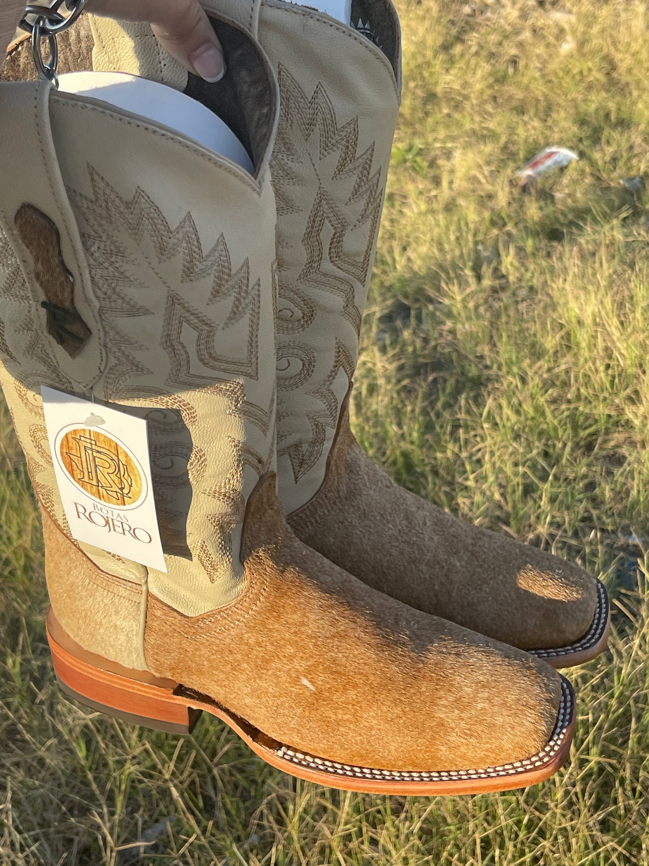 WOMEN COWHIDE BOOTS SQUARE TOE BROWN COWHIDE Botas Rojero