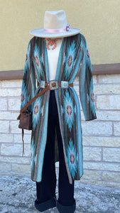 WOMENS AZTEC  SWEATER DUSTER LIGHT TURQUOISE ROCK & ROLL |RRWT95R04NT
