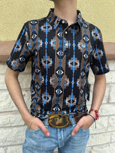 Load image into Gallery viewer, Mens short sleeve Aztec snap knit polo navy |PPMT51R0WE