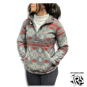 WOMENS PRINTED AZTEC FLEECE PULLOVER  CHARCOAL PANHANDLE | PRWO91RZXU