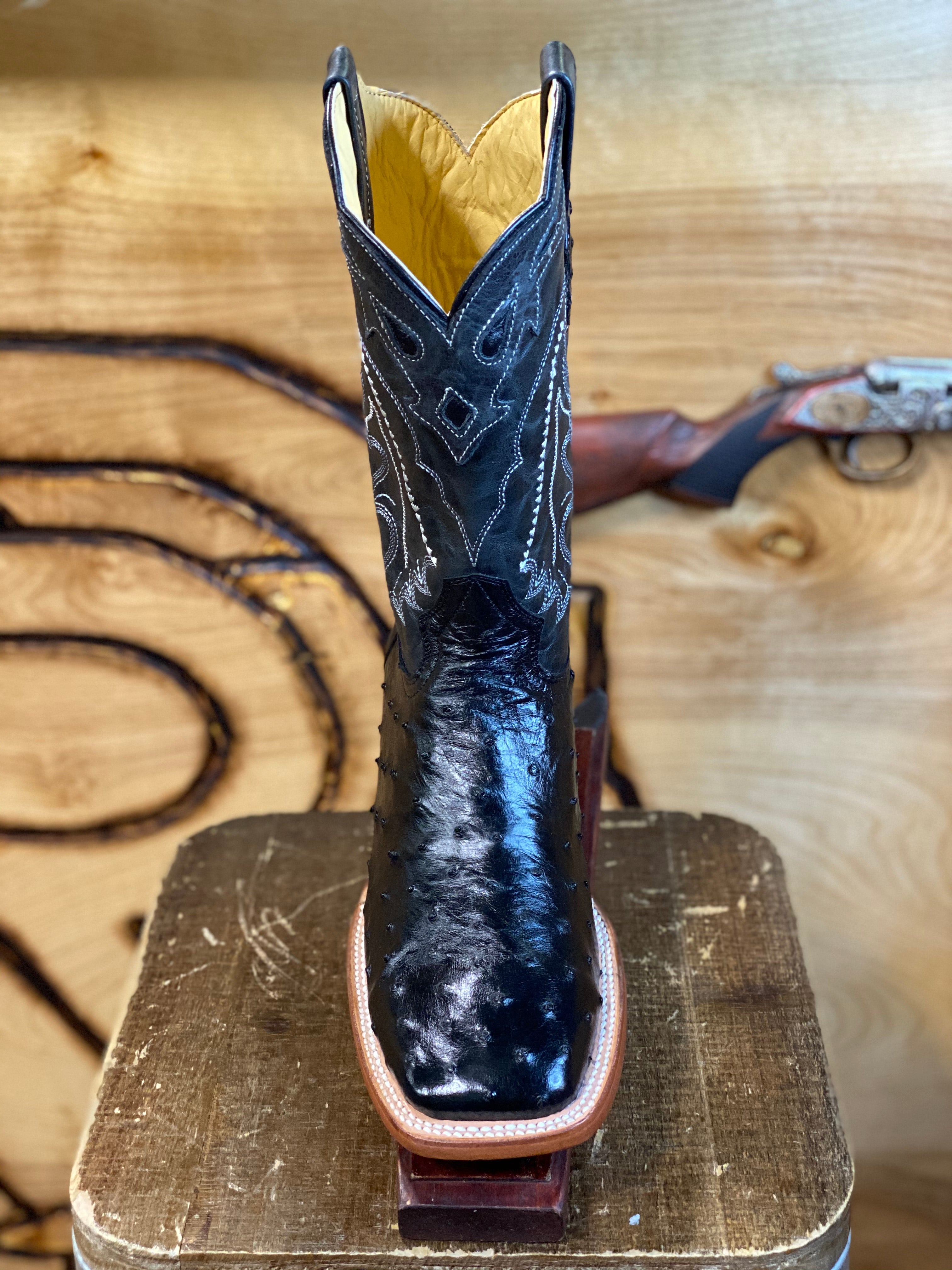Original -Ostrich Boots | Black Men Western Square Toe Boots Arango