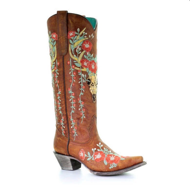 Corral Women's Deer Skull & Floral Embroidery Cowgirl Boots A3620