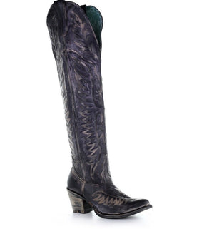 Women's Corral Boots | Matte Black with Rustic Finish E1506