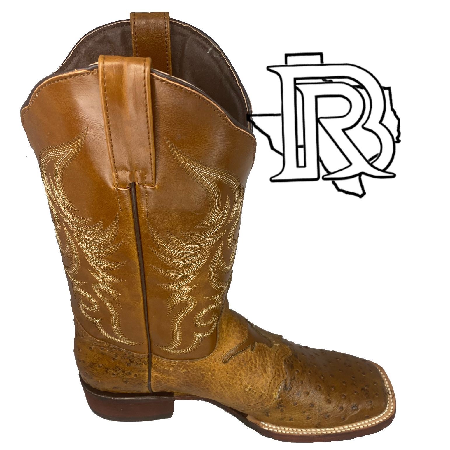 SQUARE TOE BOOT PRINT OSTRISH RUSTIC HONEY