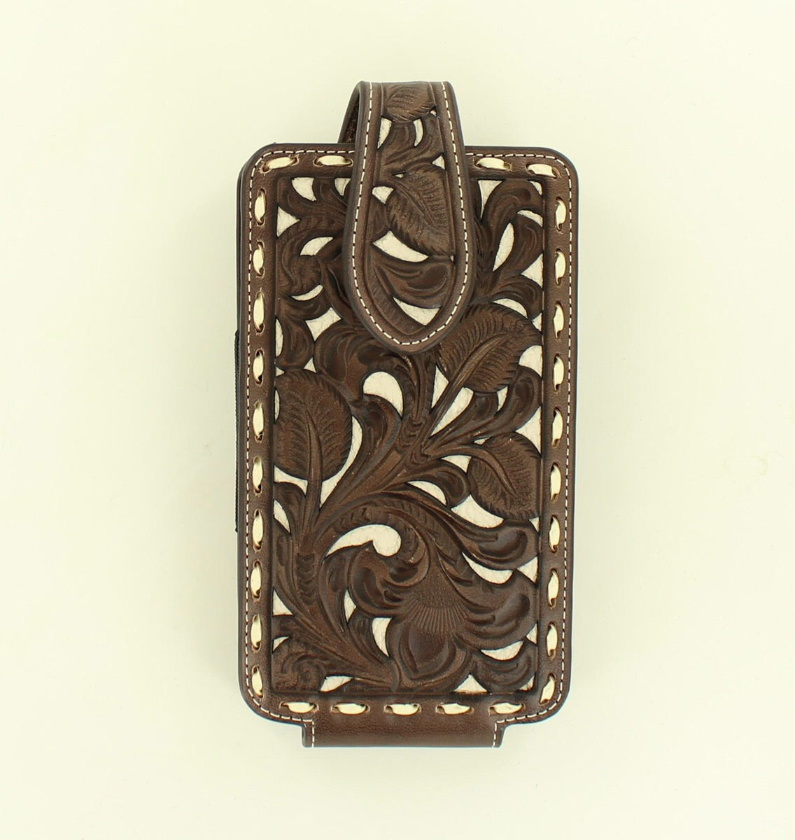 Nocona Leather Cell Case  Brown with Ivory Accent