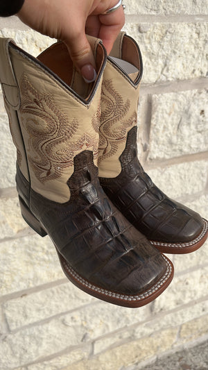 KIDS CAIMAN PRINT | BROWN SQUARE TOE BOOTS