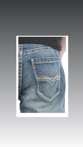 Rock & Roll Denim Men's Double Barrel Medium Wash V Stitch Straight Jeans Reflex M0S8653