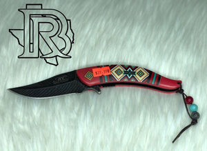Aztec Pattern flip Knife : Red